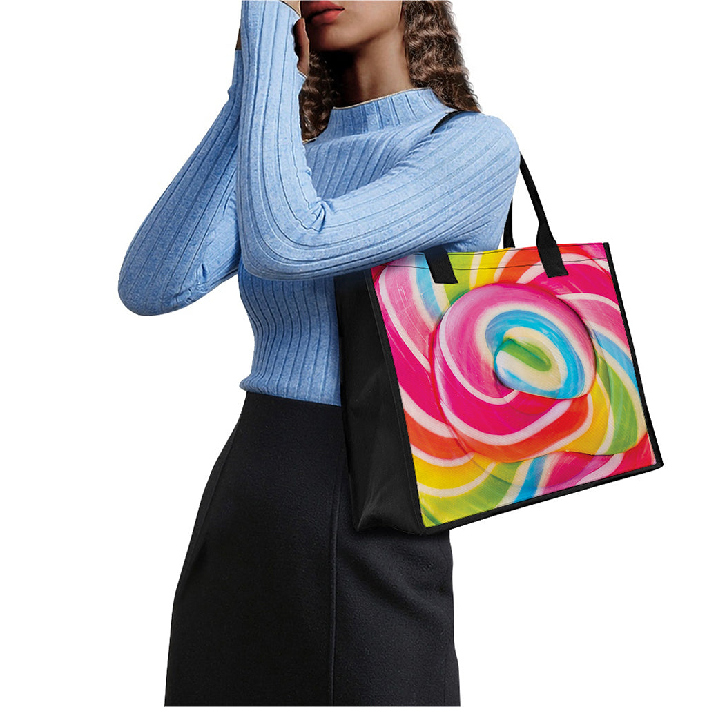 Rainbow Swirl Candy Print Canvas Tote Bag
