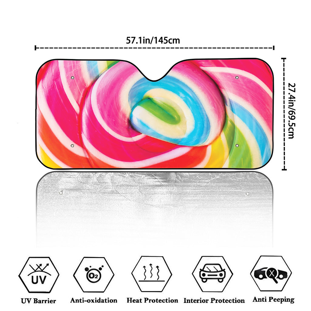 Rainbow Swirl Candy Print Car Windshield Sun Shade