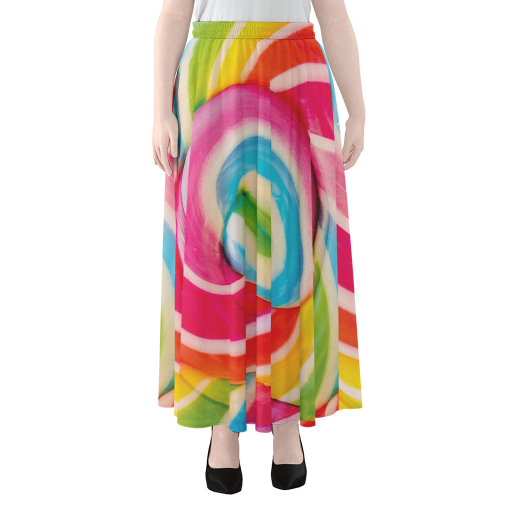 Rainbow Swirl Candy Print Chiffon Maxi Skirt