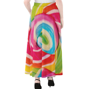 Rainbow Swirl Candy Print Chiffon Maxi Skirt