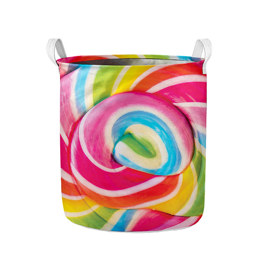 Rainbow Swirl Candy Print Collapsible Laundry Basket