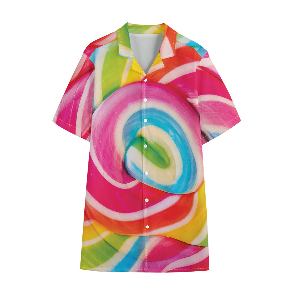 Rainbow Swirl Candy Print Cotton Hawaiian Shirt