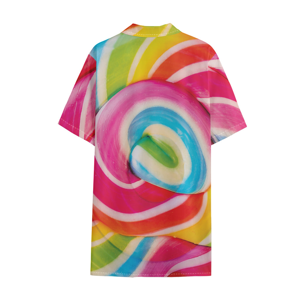 Rainbow Swirl Candy Print Cotton Hawaiian Shirt