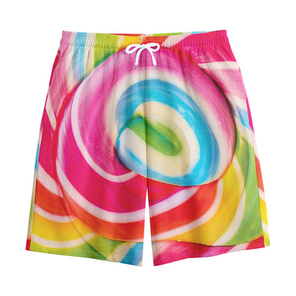 Rainbow Swirl Candy Print Cotton Shorts