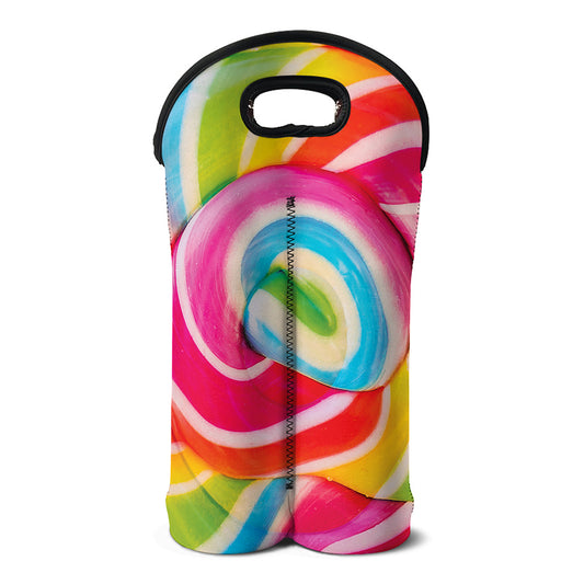 Rainbow Swirl Candy Print Double Neoprene Wine Tote