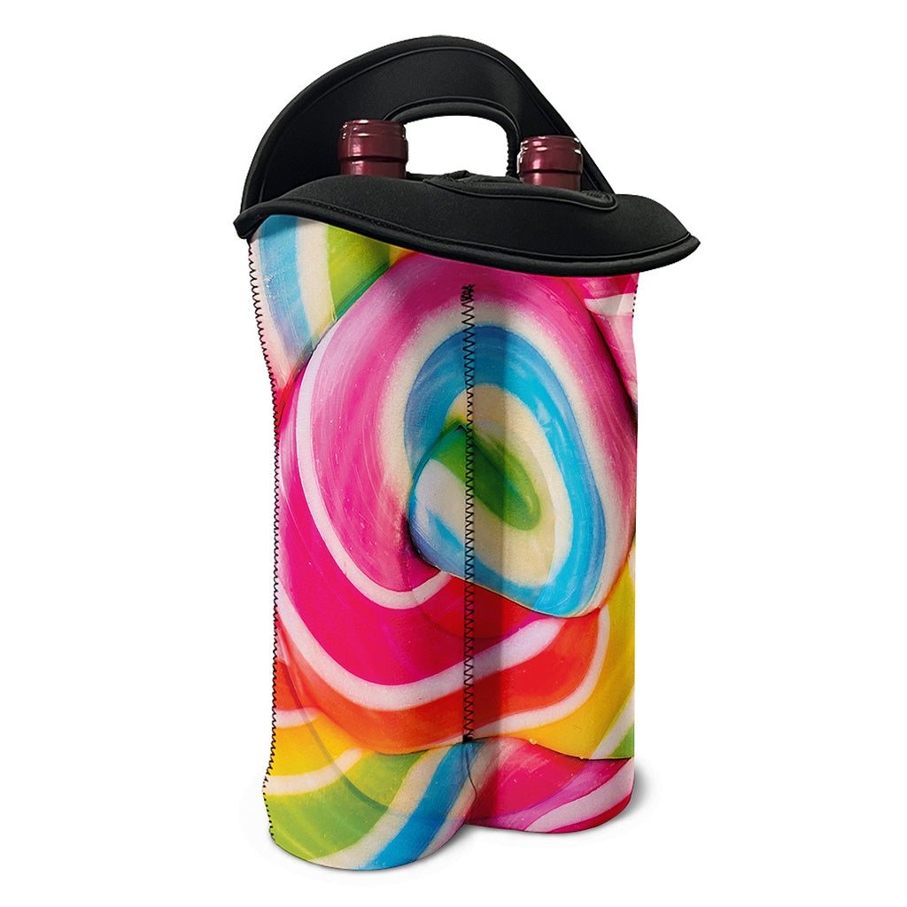 Rainbow Swirl Candy Print Double Neoprene Wine Tote