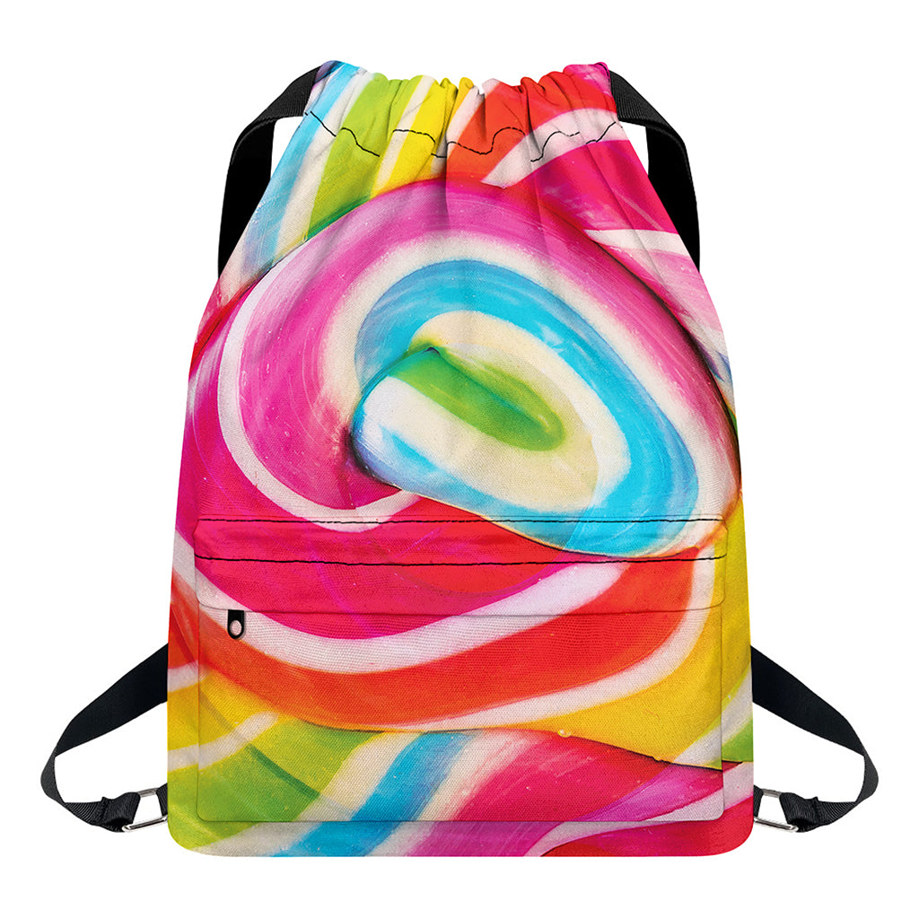 Rainbow Swirl Candy Print Drawstring Backpack