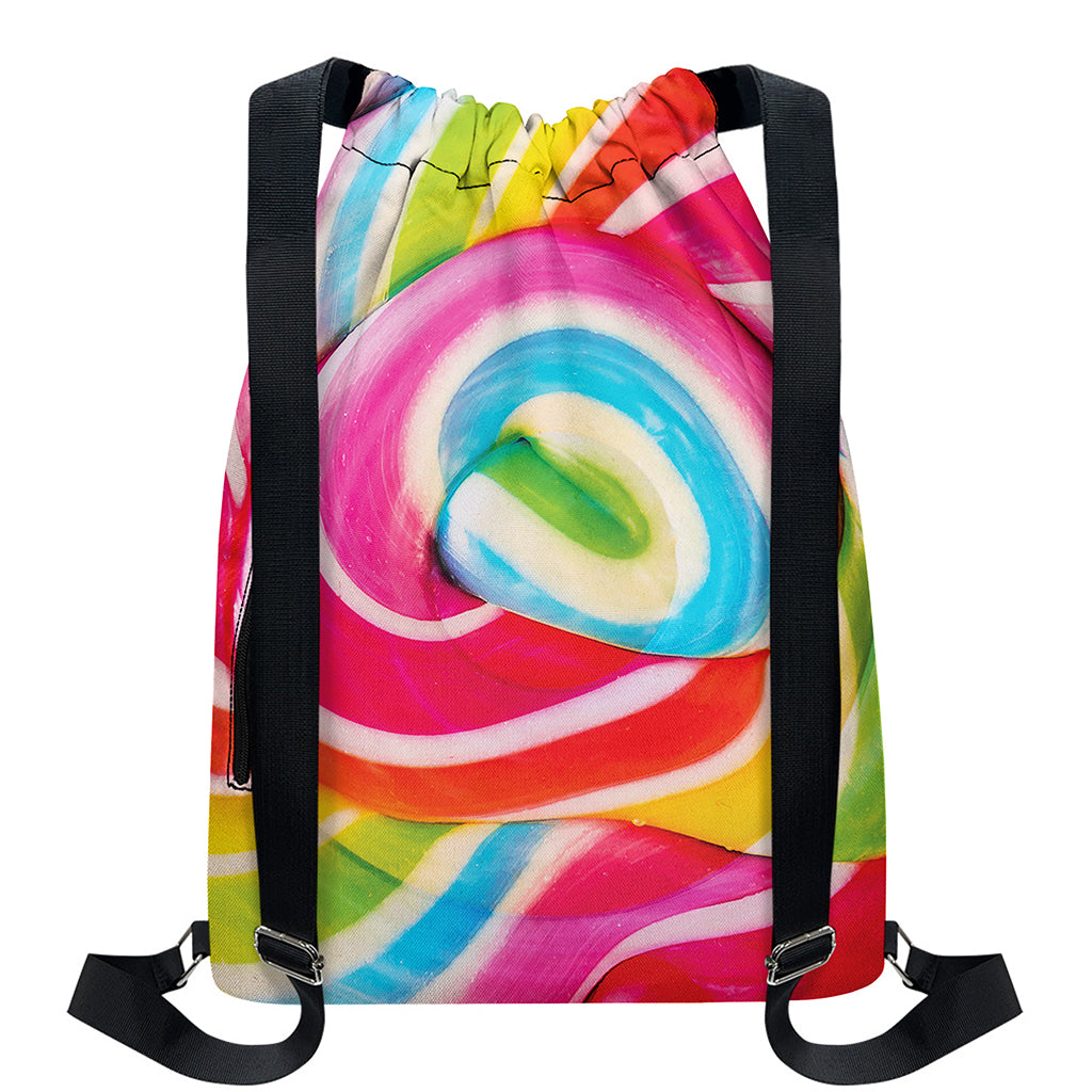 Rainbow Swirl Candy Print Drawstring Backpack