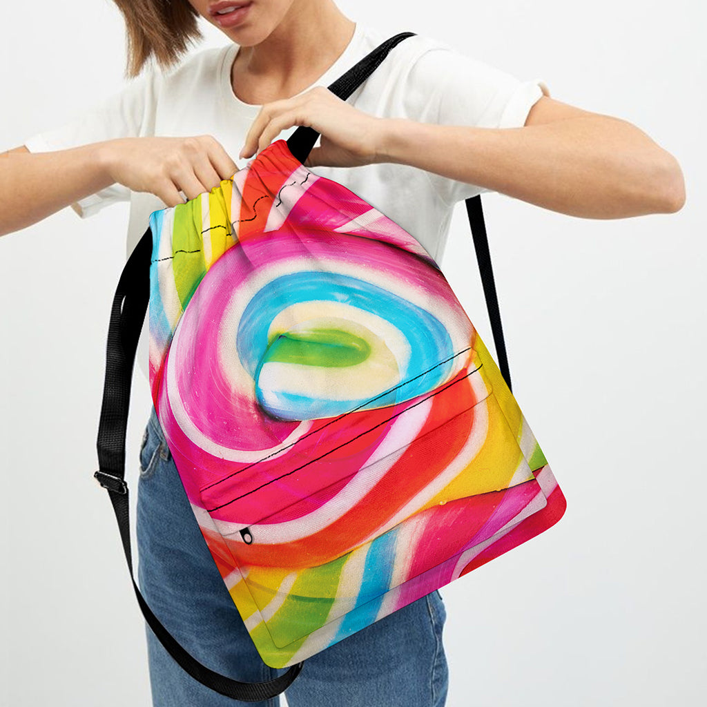 Rainbow Swirl Candy Print Drawstring Backpack
