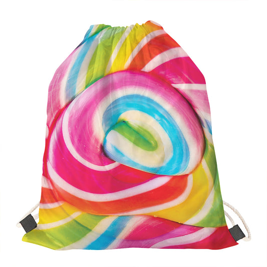 Rainbow Swirl Candy Print Drawstring Bag