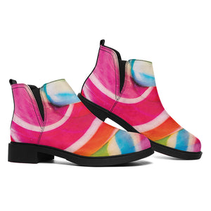 Rainbow Swirl Candy Print Flat Ankle Boots