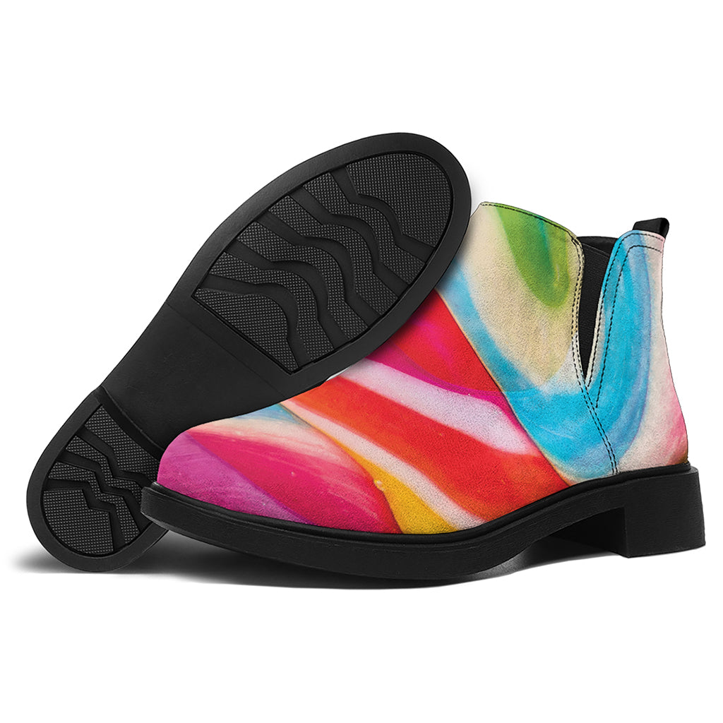 Rainbow Swirl Candy Print Flat Ankle Boots