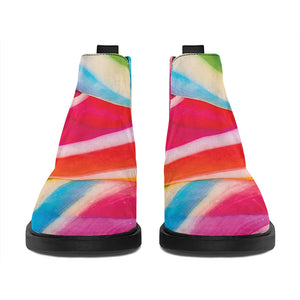 Rainbow Swirl Candy Print Flat Ankle Boots