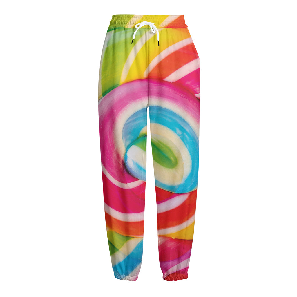 Rainbow Swirl Candy Print Fleece Lined Knit Pants