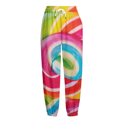 Rainbow Swirl Candy Print Fleece Lined Knit Pants