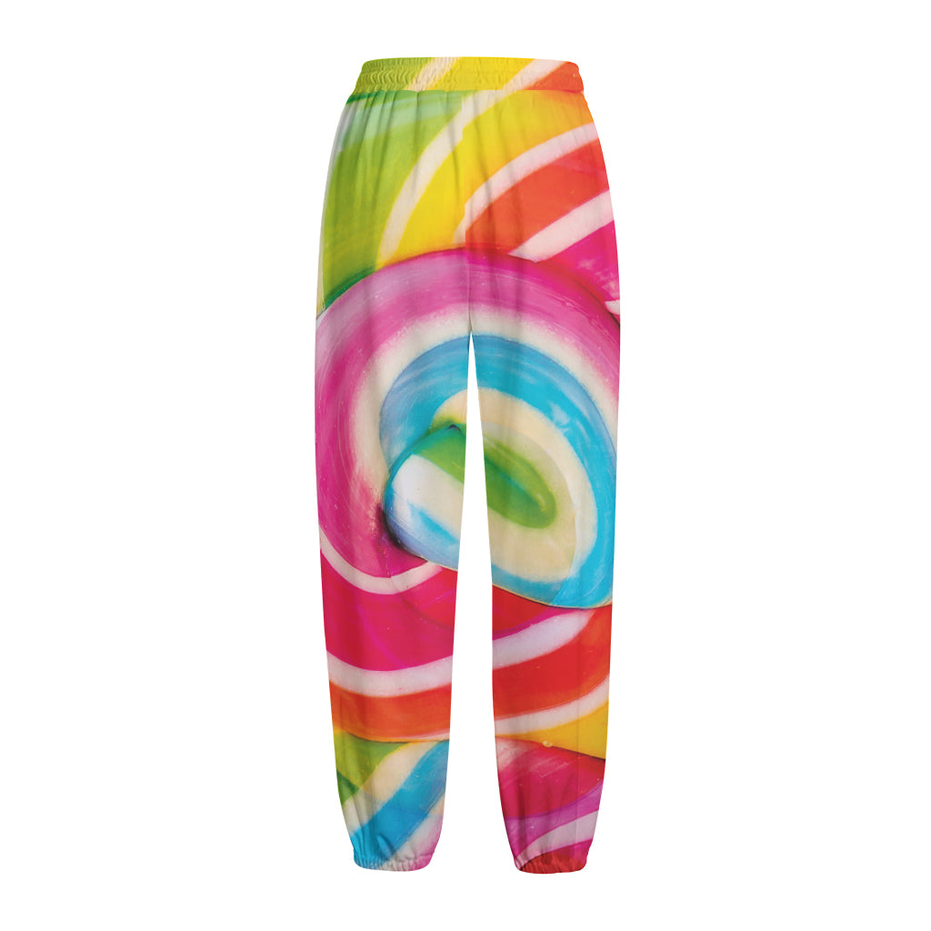 Rainbow Swirl Candy Print Fleece Lined Knit Pants