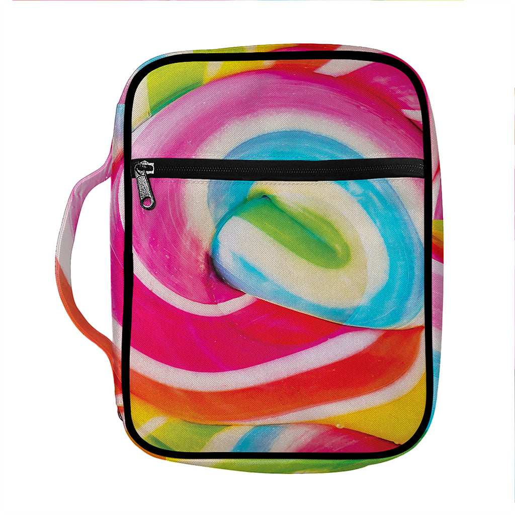 Rainbow Swirl Candy Print Front Pocket Bible Bag