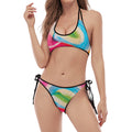 Rainbow Swirl Candy Print Halter Scoop Tie Side Bikini