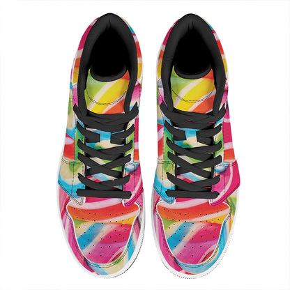 Rainbow Swirl Candy Print High Top Leather Sneakers