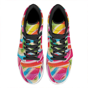 Rainbow Swirl Candy Print High Top Leather Sneakers