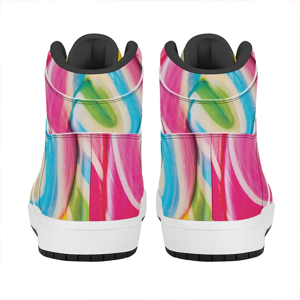 Rainbow Swirl Candy Print High Top Leather Sneakers