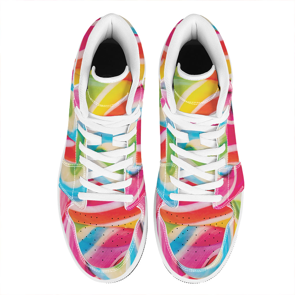 Rainbow Swirl Candy Print High Top Leather Sneakers