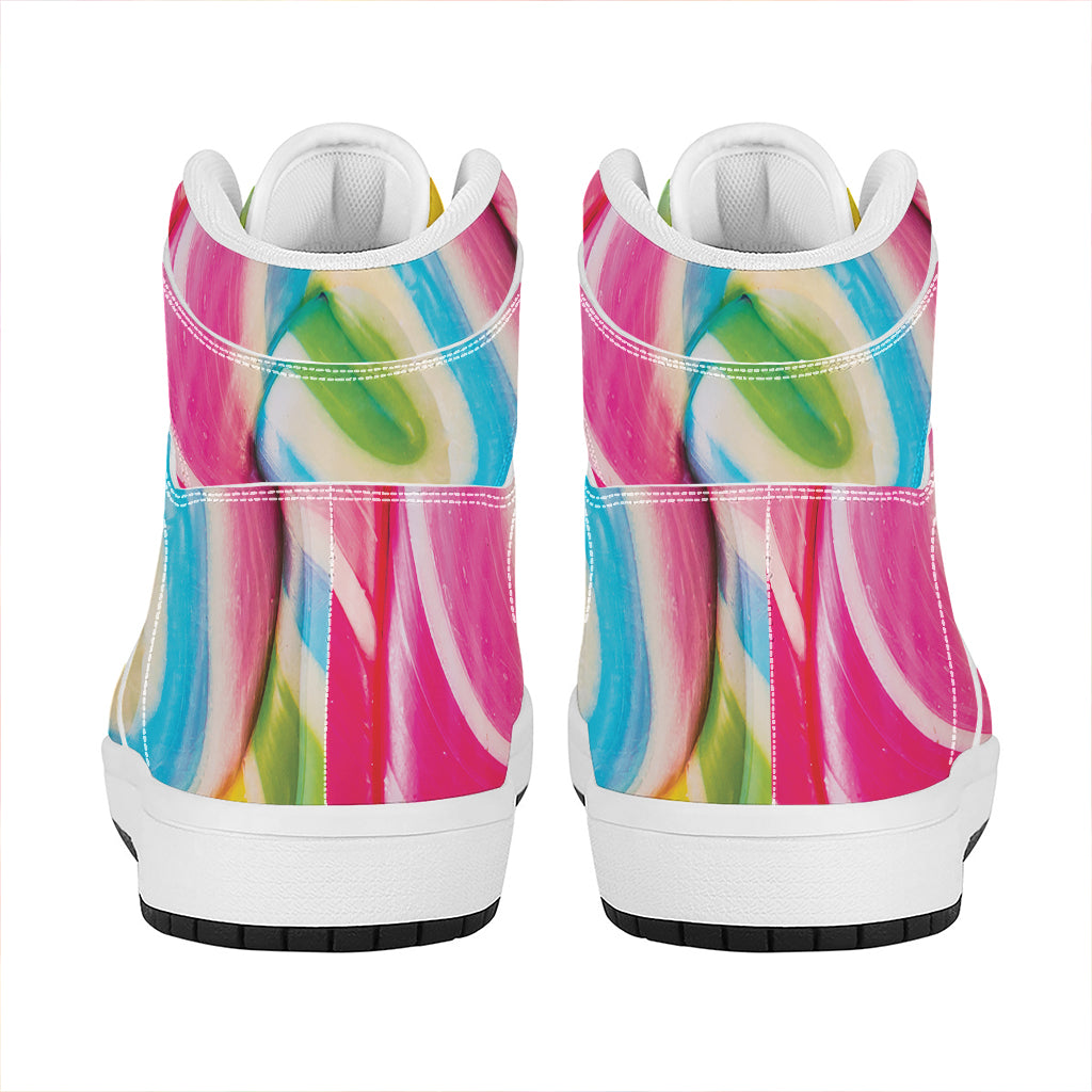 Rainbow Swirl Candy Print High Top Leather Sneakers