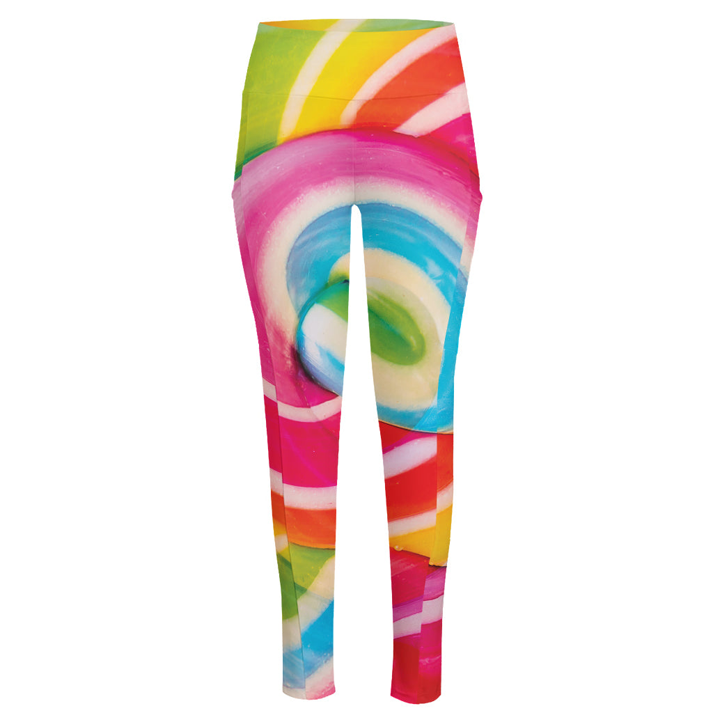 Rainbow Swirl Candy Print High-Waisted Pocket Leggings