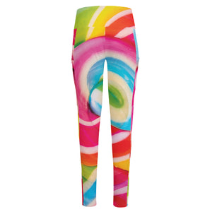 Rainbow Swirl Candy Print High-Waisted Pocket Leggings