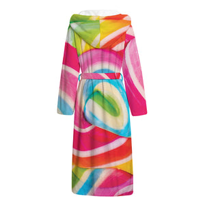 Rainbow Swirl Candy Print Hooded Bathrobe