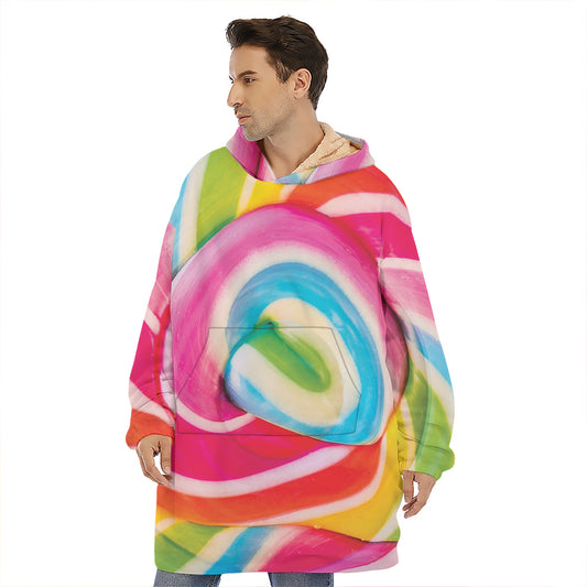 Rainbow Swirl Candy Print Hoodie Blanket
