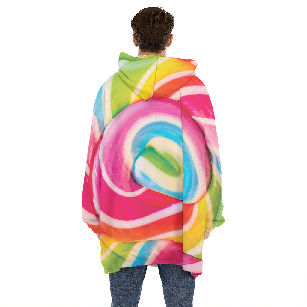 Rainbow Swirl Candy Print Hoodie Blanket
