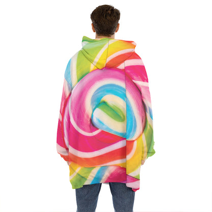 Rainbow Swirl Candy Print Hoodie Blanket
