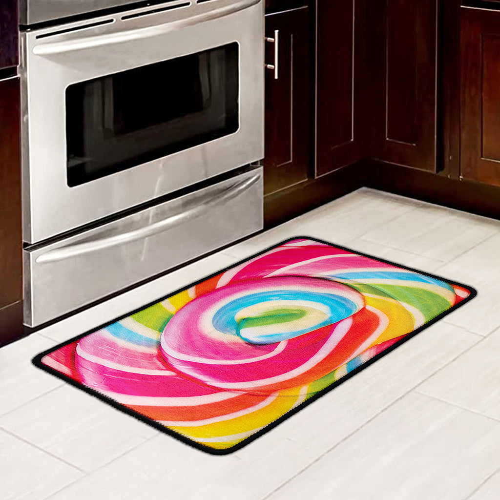 Rainbow Swirl Candy Print Kitchen Mat