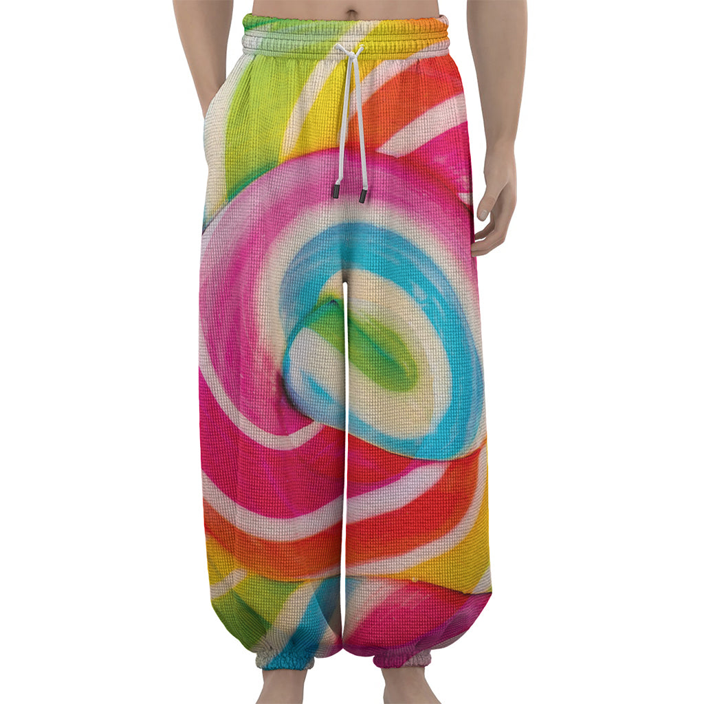 Rainbow Swirl Candy Print Lantern Pants