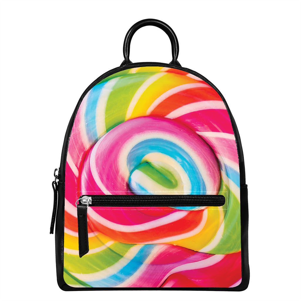 Rainbow Swirl Candy Print Leather Backpack
