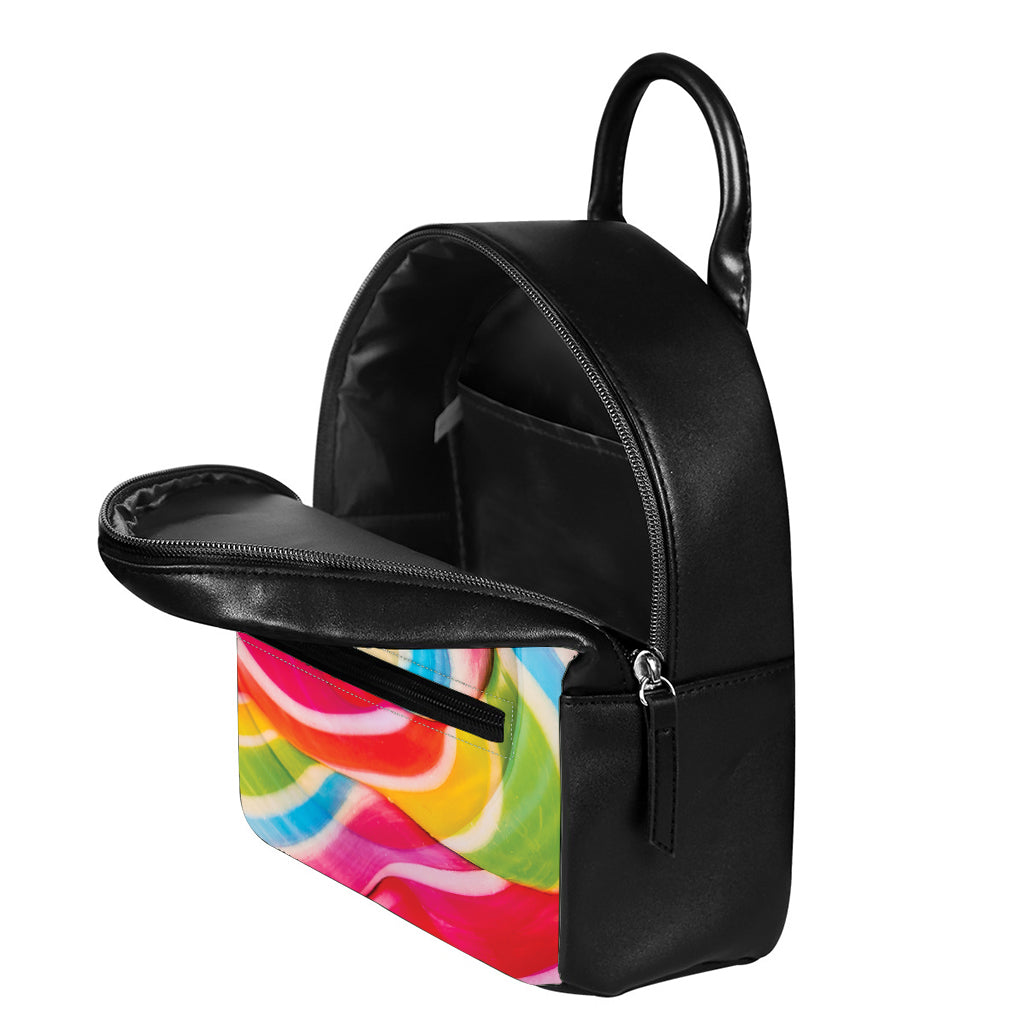 Rainbow Swirl Candy Print Leather Backpack