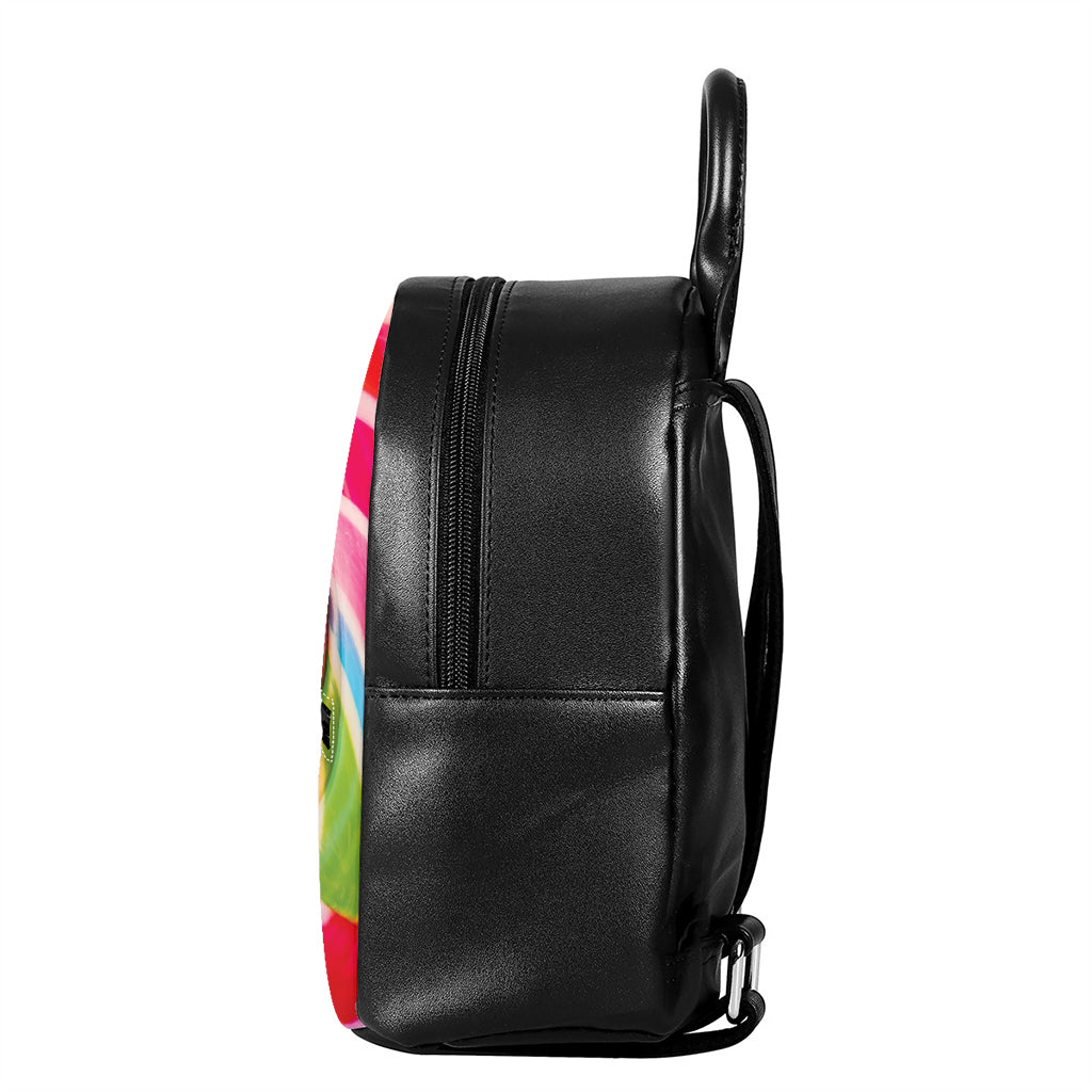 Rainbow Swirl Candy Print Leather Backpack