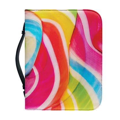 Rainbow Swirl Candy Print Leather Bible Cover