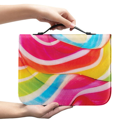 Rainbow Swirl Candy Print Leather Bible Cover