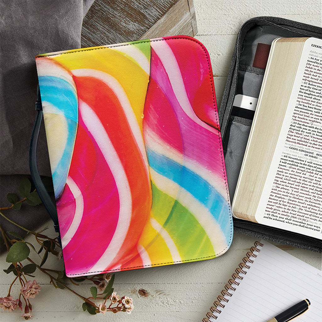 Rainbow Swirl Candy Print Leather Bible Cover