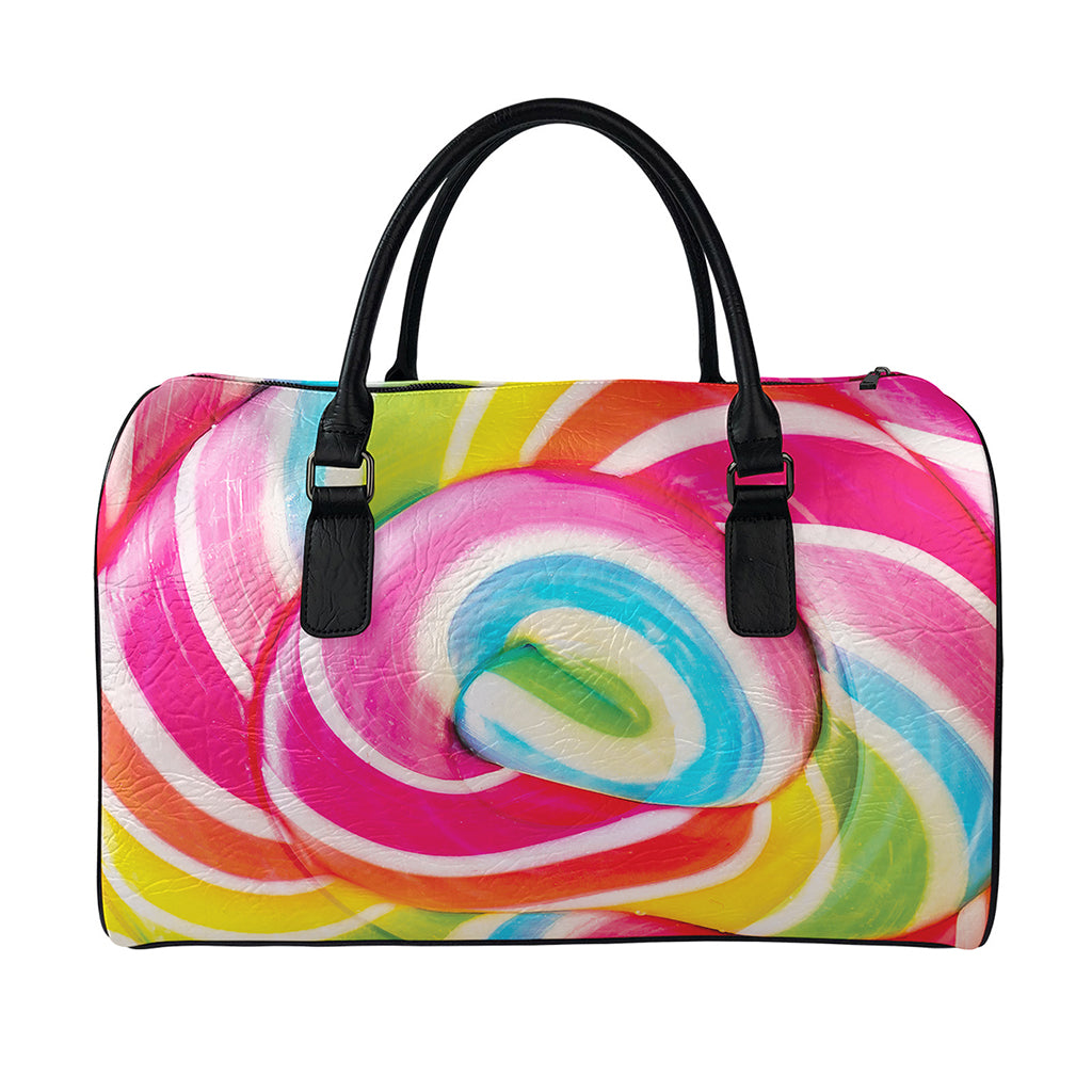 Rainbow Swirl Candy Print Leather Duffle Bag
