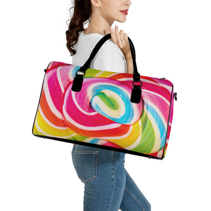 Rainbow Swirl Candy Print Leather Duffle Bag