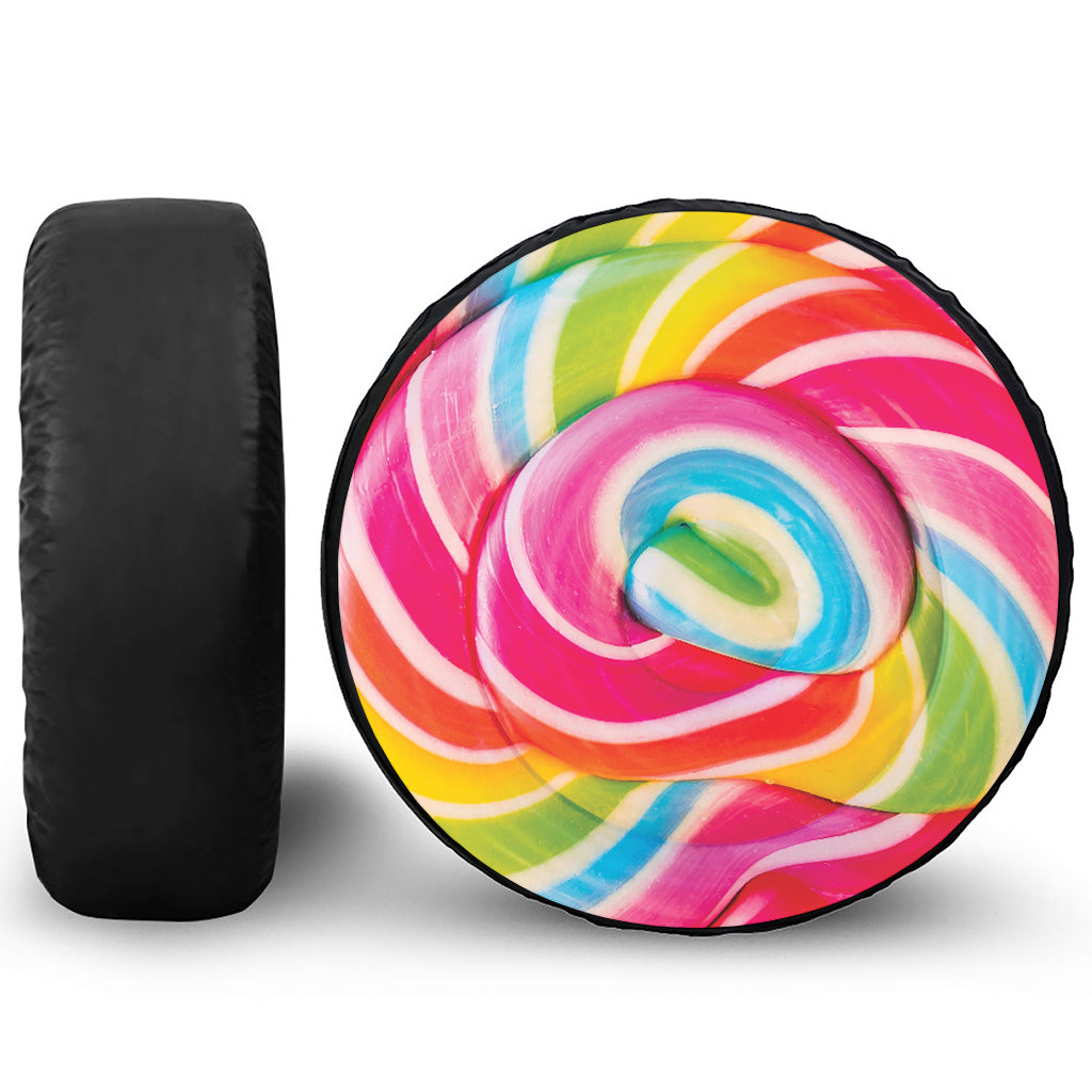 Rainbow Swirl Candy Print Leather Spare Tire Cover