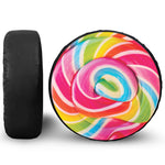 Rainbow Swirl Candy Print Leather Spare Tire Cover