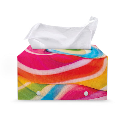Rainbow Swirl Candy Print Leather Tissue Box Cover