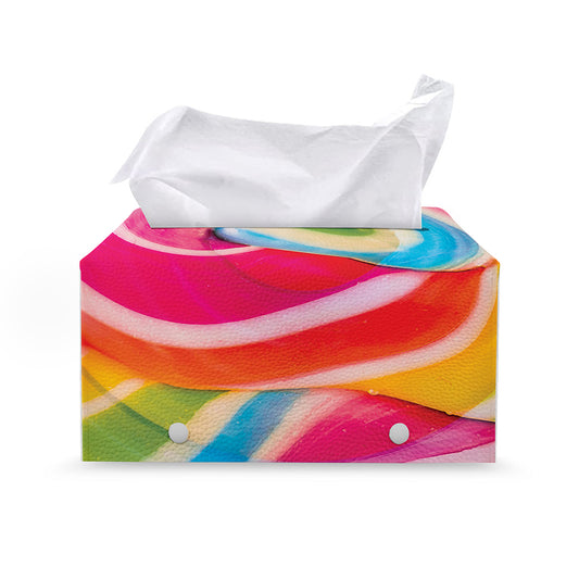 Rainbow Swirl Candy Print Leather Tissue Box Cover