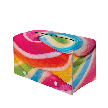 Rainbow Swirl Candy Print Leather Tissue Box Cover