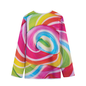 Rainbow Swirl Candy Print Long Sleeve Short Coat