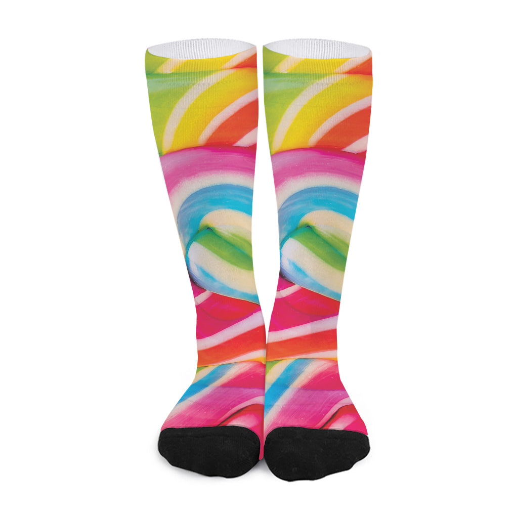 Rainbow Swirl Candy Print Long Socks